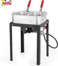 58000 BTU Outdoor Fryer 18 Qt Deep Fryer Pot and 2 Inner Baskets Ideal for Fryin