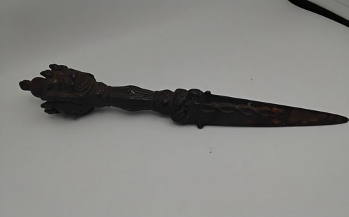 Vtg Tibetan Buddhist Solid Iron 3 Faces Mahakal Phurba
