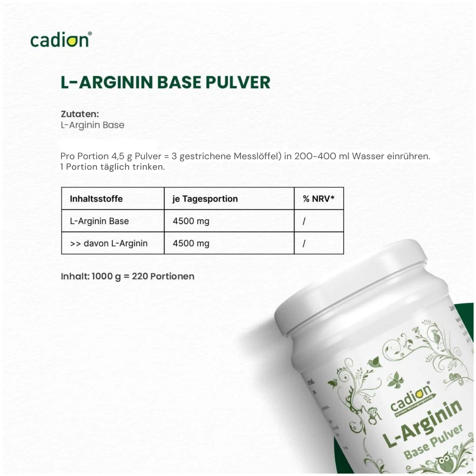 L-Arginin Base Pulver I 1000g reines L-Arginin HCL I Aminosäure ohne Zusätze - Bild 3 von 4