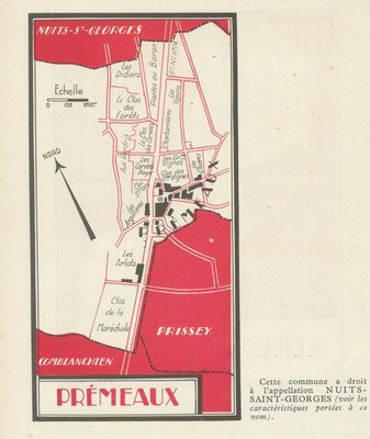 Prémeaux Weinbergkarte - Côte de Beaune - Côte-d'Or - Burgund 1946