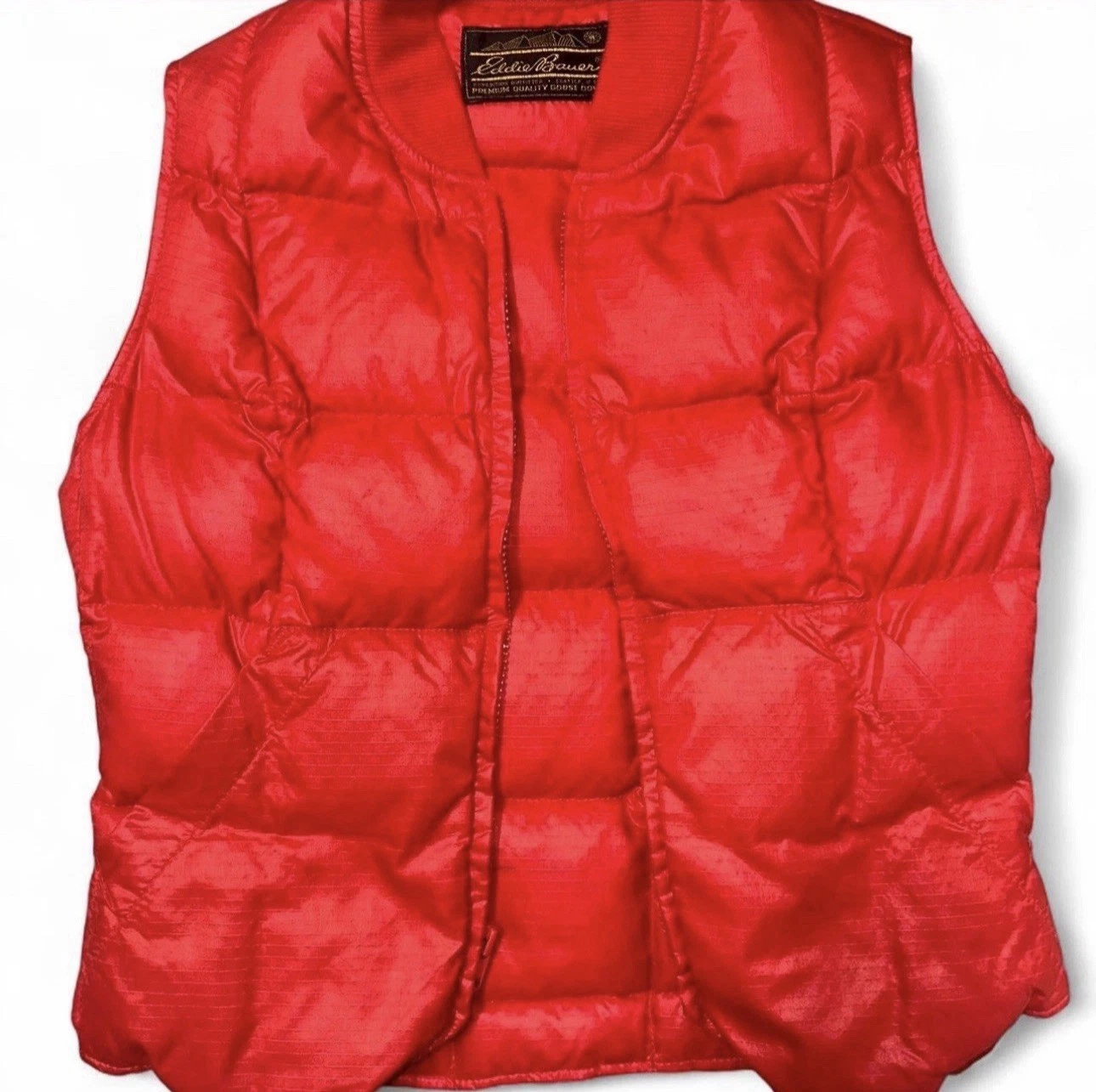 VINTAGE Eddie Bauer Vest Mens Small Red Puffer Full Zip Goose Down Quilted 90s