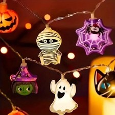 1pc Halloween LED Battery String Lights with Ghost Pumpkin Cat Spider Skeleton