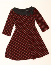 VINTAGE Womens 3/4 Sleeve A-Line Dress UK 10 Small Red Polka Dot CO68
