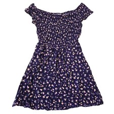 Mossimo Purple Floral Smocked Off Shoulder Mini Dress Womens Small Cap Sleeve