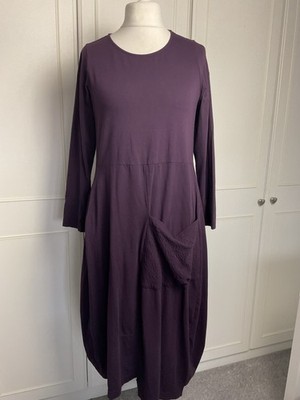Mama b. Jersey Midi Dress Size Small Purple Balloon Hem Pockets Lagenlook  Arty