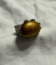 Gold/yellow Stone Set In Silver Adjustable Statement Ring