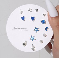 A Set Of 7 Pairs 925 Sterling Silver Stud Earrings Small Heart Star Set Pack UK