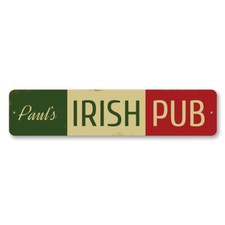 Irish Pub Name Bar Sign, Personalized Metal Bar Wall Decor - Aluminum