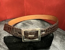 Harold Powell Italy Expresso Brown Embossed Genuine Leather Belt M 1.25"wide EUC