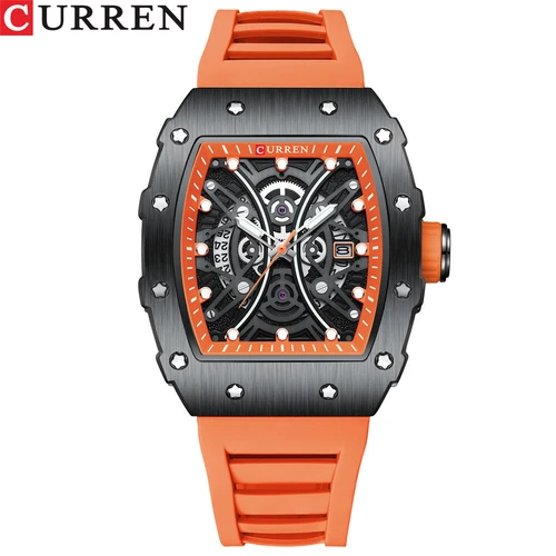 CURREN Men Fashion Sport Watch Wristwatch Hollow Dial Silicone Calendar Watches - Picture 22 of 27