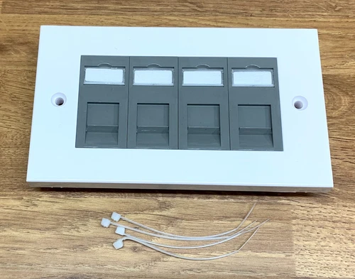 Kauden Grey CAT6 RJ45 Modules in Quad Faceplate 4 Port Network Data Wall Socket