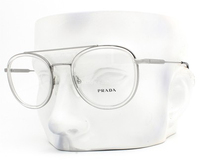 Prada Eyeglasses Glasses VPR 66X 07A-1O1 Polished Silver on Clear 49mm w/case