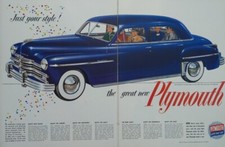 1949 vintage Plymouth print ad. The great New Plymouth