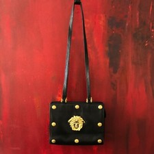 GIANNI VERSACE black leather shoulder bag w/ leather strap & Medusa from 1993/94