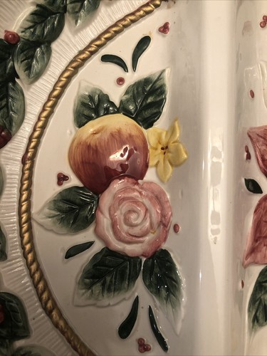 Fitz and Floyd Christmas Red Bow Divided Platter Bows, Flowers And Fruit 1995 - Picture 3 of 7