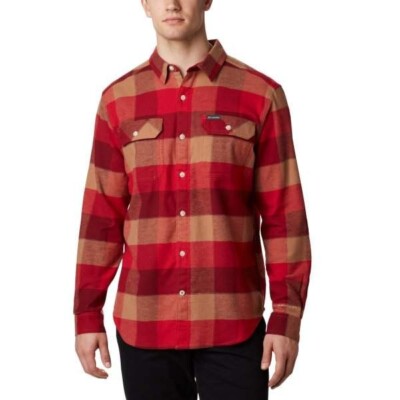COLUMBIA Men's 2XT/2TL Red FLARE GUN Check Shirt STRETCH FLANNEL New ~ FREE SHIP