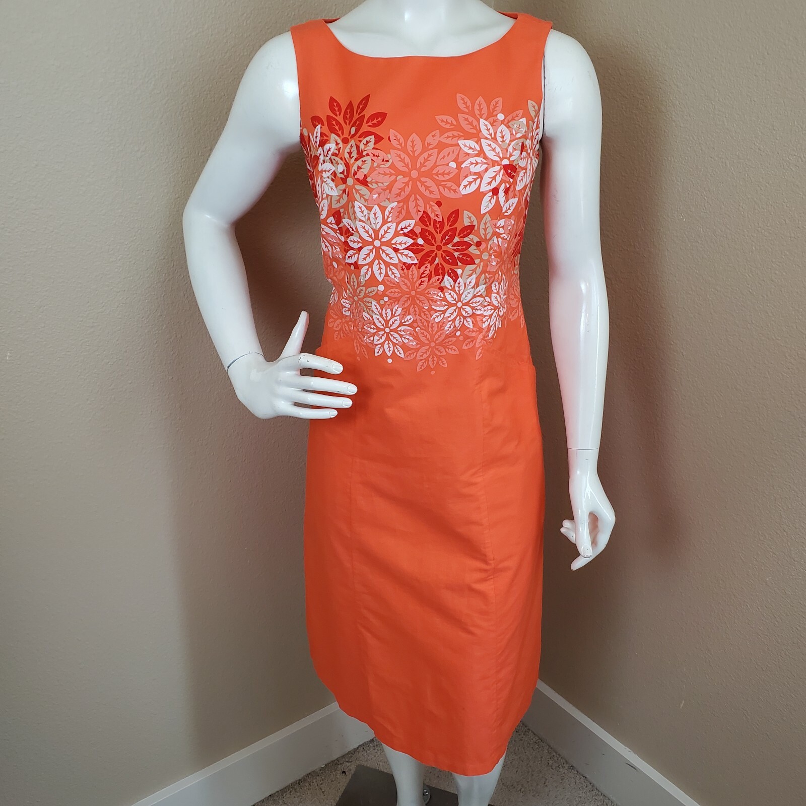 PENDLETON Orange Floral Lined Cotton Sleeveless D… - image 1