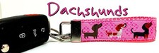 Dachshund Key Fob Wristlet Keychain 1"wide Zipper pull Camera strap handmade