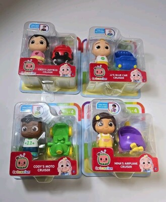 Cocomelon 4 Figures JJ s Blue Car, Verve s Ladybug, Codys Moto, Nina s Airplane 