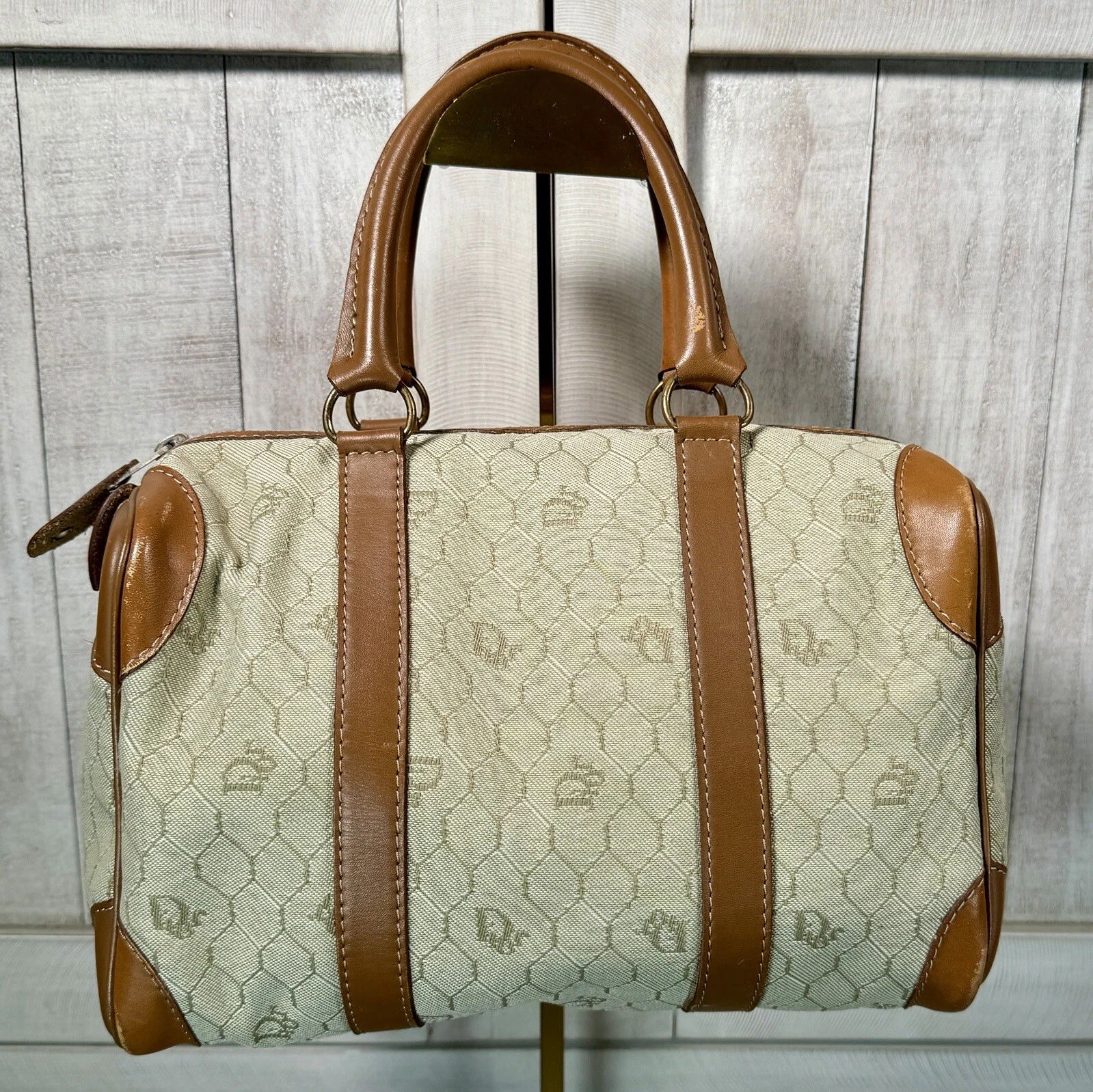 Sac Boston Christian Dior logo nid d'abeille vintage double poignées supérieures authentique