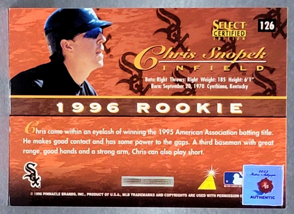1996 Select Certified #126 Chris Snopek Signed Auto Autographed w COA - Image 2 of 2
