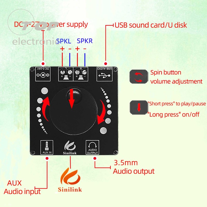 HIFI Wireless Bluetooth 5.0 TPA3116D2 Audio Power Amplifier 50WX2 Stereo AMP