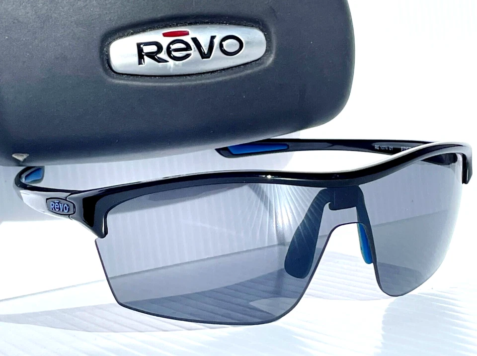 NUEVO REVO EDGE Negro Brillante POLARIZADO Grafito Gris Lente Gafas de Sol RE 1074 01 GY Foto 3 de 4