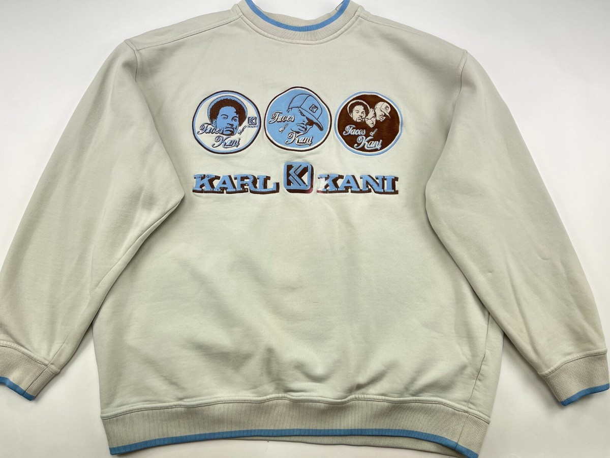 KARL KANI sweatshirt, white vintage Faces of Kani hoodie 90s