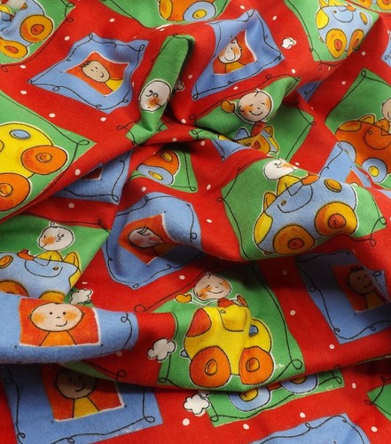 2006 David Textiles Red Squares Children Playing Cars Flannel Fabric 5 yds - Picture 3 of 9
