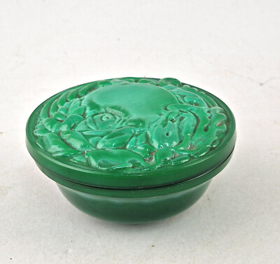 9135213 Kleine antike Deckeldose Opal-Glas Slevogt-Art Floraldekor D 10 cm