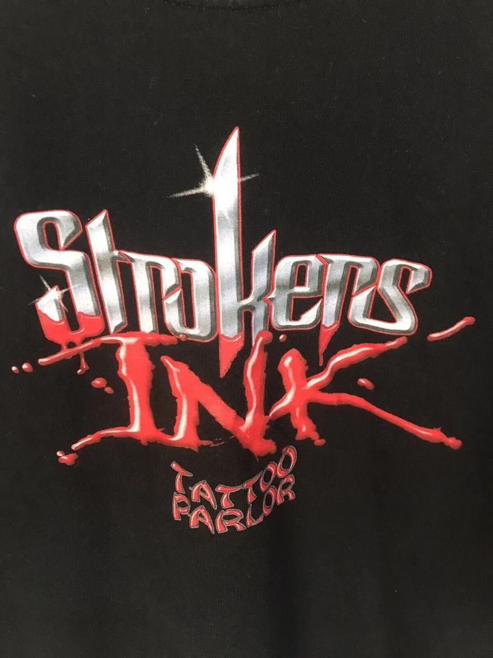 Camiseta De Colección Rick Fairless Strokers Tinta X Grande Negra Salón de Tatuajes Motociclista TX Y2K Foto 3 de 4