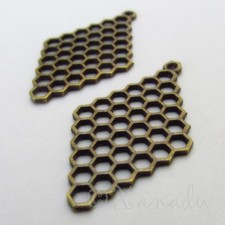 Honeycomb Charms - 37mm Antiqued Bronze Bee Pendants C4152 - 5, 10 Or 20PCs