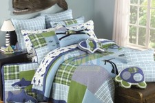 NIP Boat House 2-pc Reversible TWIN Cotton Quilt set SEA LIFE "Retired Print"