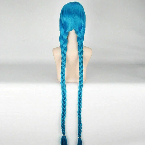 LOL Jinx Parrucca Cosplay Forcina Prop Trecce Blu Il Cannone Sciolto Capelli Sintetici - Foto 3 di 15