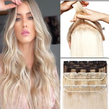 100 Remy Clip in Human Hair Extensions One Piece Weft 3/4 Full Head Thick Piece