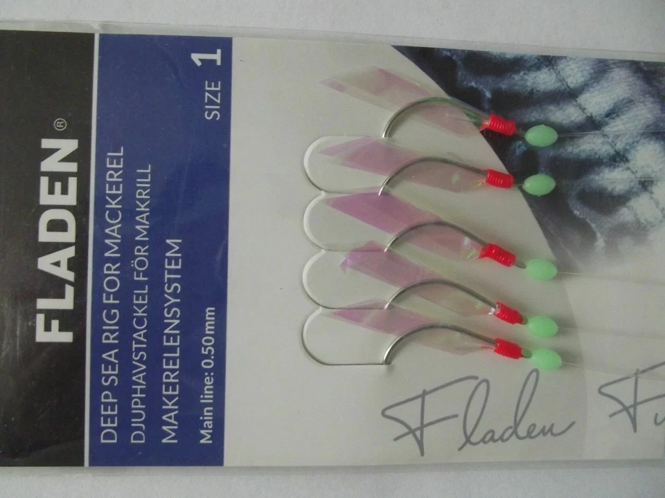 5 Packs Fladen Mackerel Fish Skin Rig 5 Hook Size 1 Fishing Cod Bass Daylite - Image 3 of 3