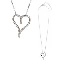 Sterling Silver Necklace w/ CZ Stones Open Heart Pendant