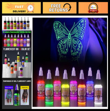 Fluorescent Tattoo Ink Set - 8 Color Pigment Kit 1/2oz 15ml, Professional Tattoo