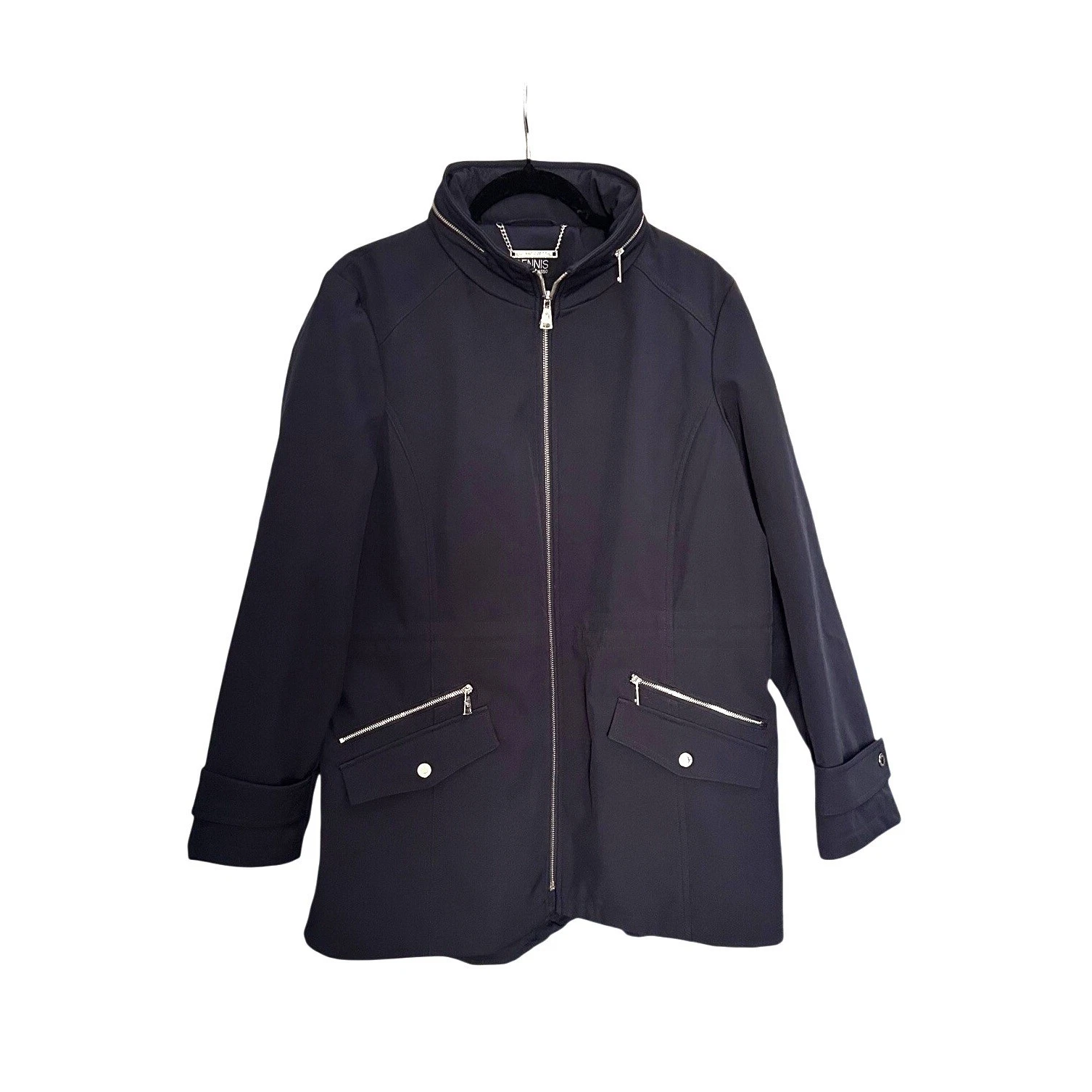 Dennis by Dennis Basso Navy Blue Softshell Zip Front Anorak Jacket Womens Large