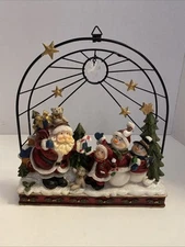 Vintage Christmas Decor Ceramic & Wire Santa Snowmen (Can Be Hung On Wall)