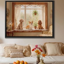 Oil Painting Dog Canvas Print Poodle Corgi Cavalier King Charles Wall Art Decor