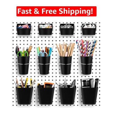 12-Piece Pegboard Organizer Set with Hooks - Classic Black Storage Solution