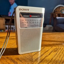 Silver Sony ICF-S22 Portable AM/FM Pocket Radio & Carrying Strap Tested Working