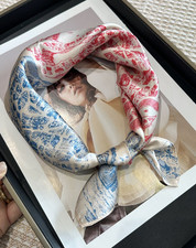 100 Silk Mulberry Scarf Bandana Women Square 53X53cm Blue horse print Wrap new