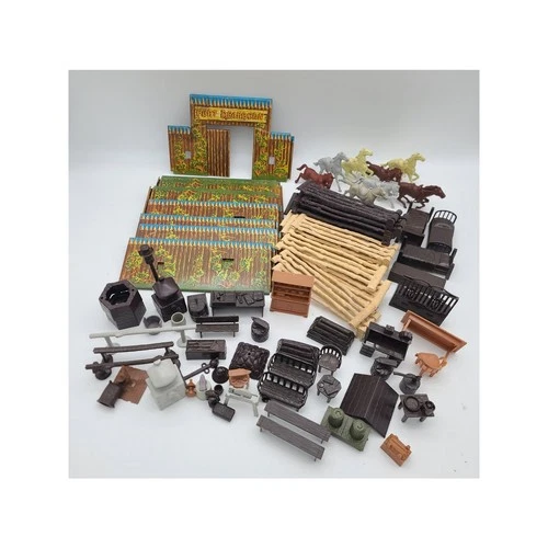 Vintage 80 pcs MARX Tin Litho Fort Dearborn & Assorted Playset Parts & Pieces