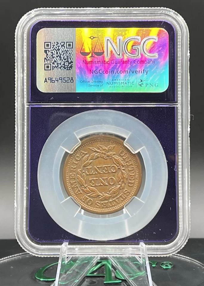 1854 1C N-3 Braided Hair Large Cent NGC MS65 - Purple Core! - Image 2 of 2