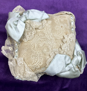 Antique Edwardian Wedding  Ring Pillow Decoration / Pincushion Lace