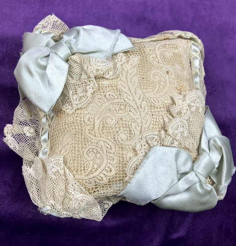 Antique Edwardian Wedding  Ring Pillow Decoration / Pincushion Lace