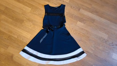 Damen Kleid Styleboom Fashion Brand Gr M A-Linie Navy dunkelblau weiß Schleife