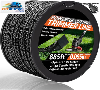 885Ft 0.095'' for Black Diamond Trimmer Line Heavy Duty Professional Twisted Weed